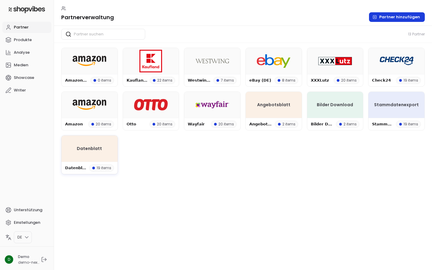 Partnerverwaltung mit der Liste aller Partner