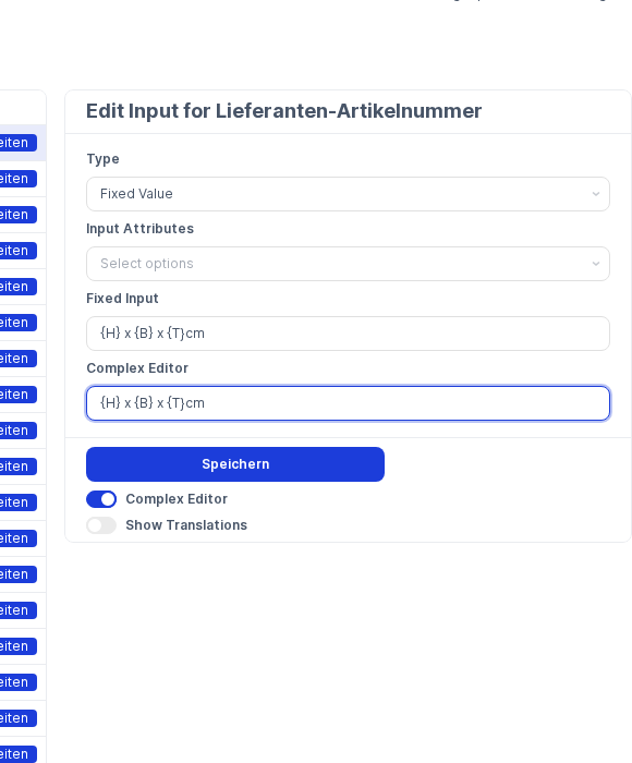 Textfelder im Edit-Input-Panel mit einer kombinierten Formel